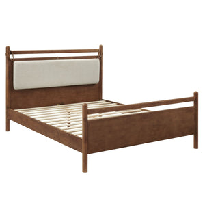 Modway Furniture Leni Modway Queen Platform Bed Solid Wood Frame with Suspended Fabric Pillow Headboard Walnut Heathered Ivory MOD-7313-WAL-HEI