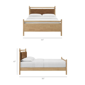 Modway Furniture Leni Queen Platform Bed Solid Wood Frame with Faux Leather Pillow Headboard Light Oak Canyon MOD-7314-LOA-CYN