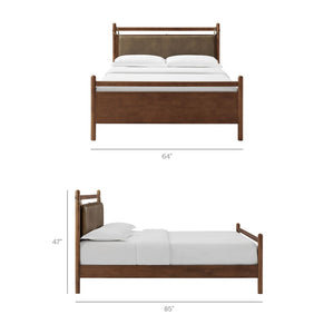 Modway Furniture Leni Queen Platform Bed Solid Wood Frame with Faux Leather Pillow Headboard Walnut Mushroom MOD-7314-WAL-MUS