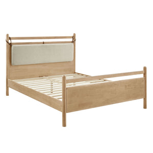 Modway Furniture Leni Rubberwood King Platform Bed Suspended Fabric Headboard Low Profile Frame Light Oak Heathered Ivory MOD-7315-LOA-HEI