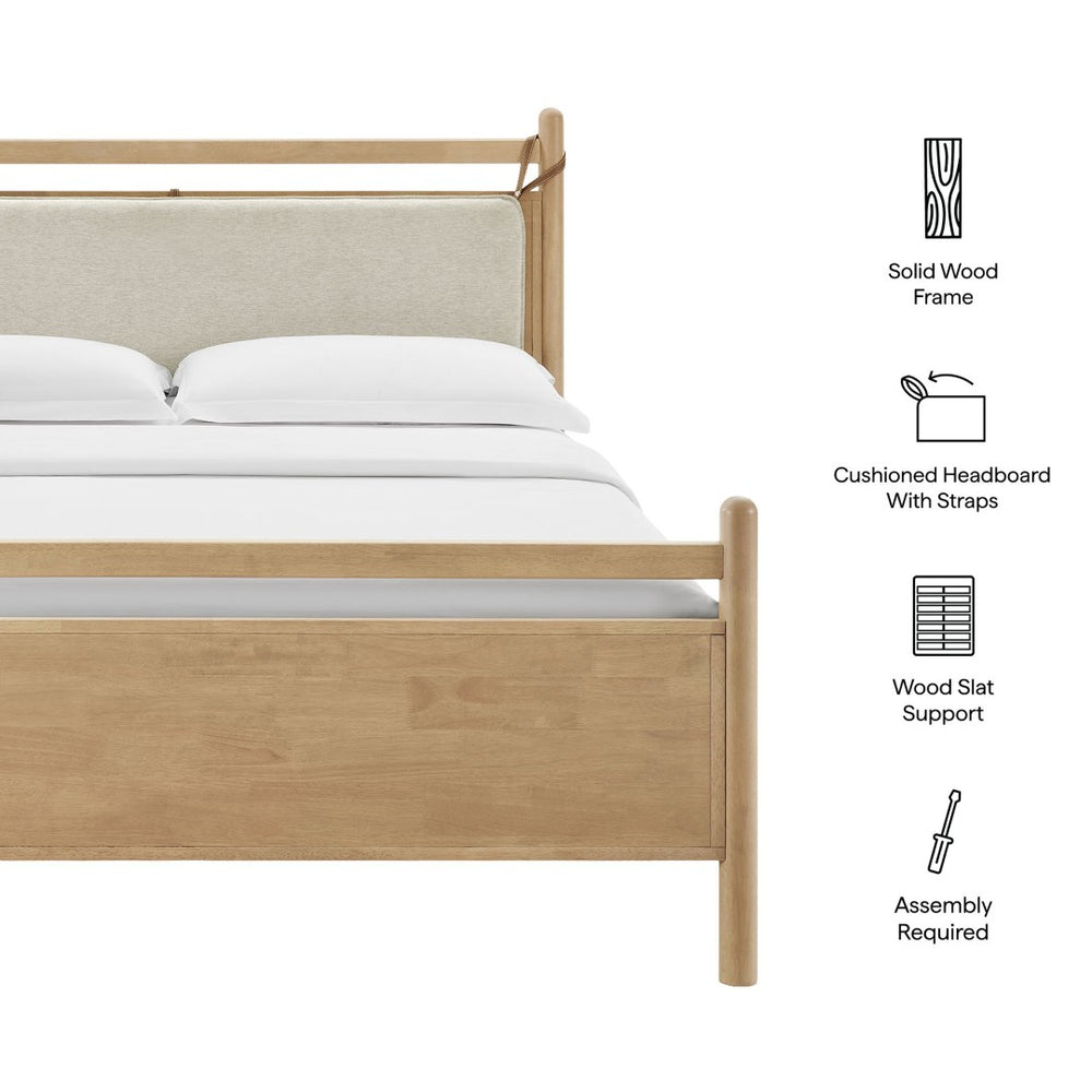 Modway Furniture Leni Rubberwood King Platform Bed Suspended Fabric Headboard Low Profile Frame Light Oak Heathered Ivory MOD-7315-LOA-HEI