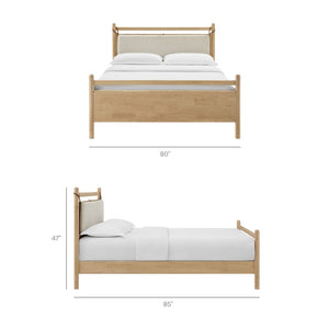 Modway Furniture Leni Rubberwood King Platform Bed Suspended Fabric Headboard Low Profile Frame Light Oak Heathered Ivory MOD-7315-LOA-HEI