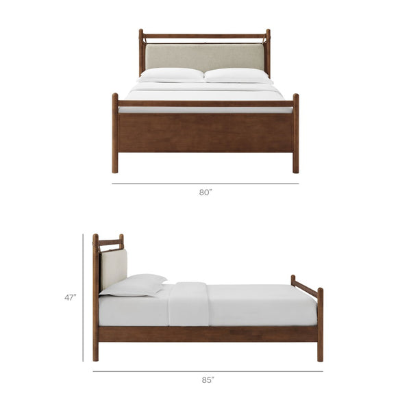 Modway Furniture Leni Rubberwood King Platform Bed Suspended Fabric Headboard Low Profile Frame Walnut Heathered Ivory MOD-7315-WAL-HEI