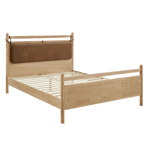 Modway Furniture Leni Rubberwood Platform King Bed Faux Leather Pillow Headboard Contemporary Frame Light Oak Canyon MOD-7316-LOA-CYN