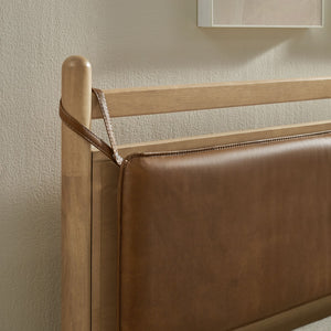Modway Furniture Leni Rubberwood Platform King Bed Faux Leather Pillow Headboard Contemporary Frame Light Oak Canyon MOD-7316-LOA-CYN