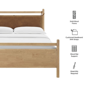 Modway Furniture Leni Rubberwood Platform King Bed Faux Leather Pillow Headboard Contemporary Frame Light Oak Canyon MOD-7316-LOA-CYN