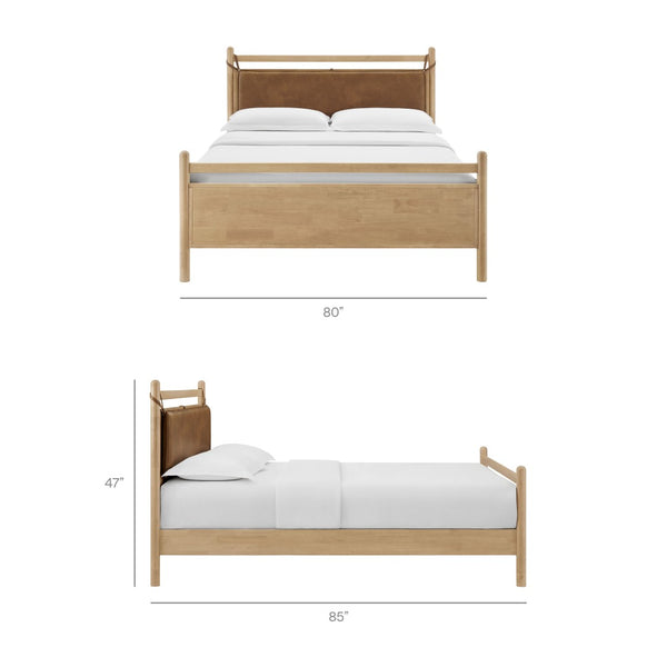 Modway Furniture Leni Rubberwood Platform King Bed Faux Leather Pillow Headboard Contemporary Frame Light Oak Canyon MOD-7316-LOA-CYN