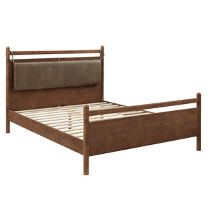 Modway Furniture Leni Rubberwood Platform King Bed Faux Leather Pillow Headboard Contemporary Frame Walnut Mushroom MOD-7316-WAL-MUS