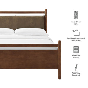 Modway Furniture Leni Rubberwood Platform King Bed Faux Leather Pillow Headboard Contemporary Frame Walnut Mushroom MOD-7316-WAL-MUS