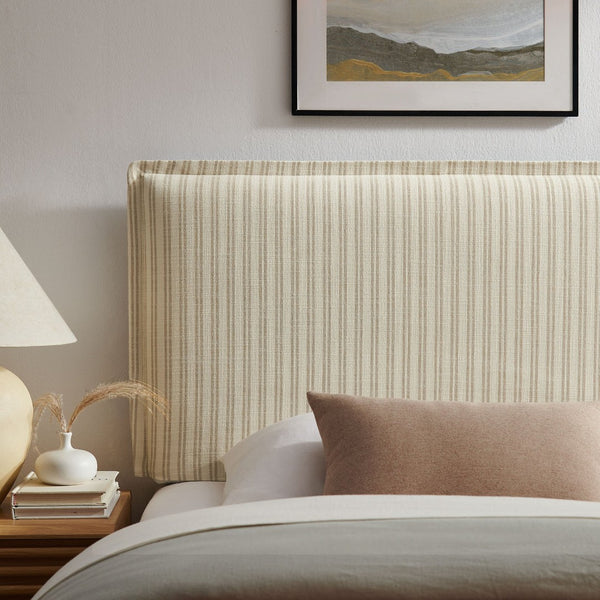 Modway Furniture Camille Modway Pinstripe Linen Blend Twin Headboard Tailored Slipcover Vintage Style Oatmeal Stripe MOD-7318-OAS