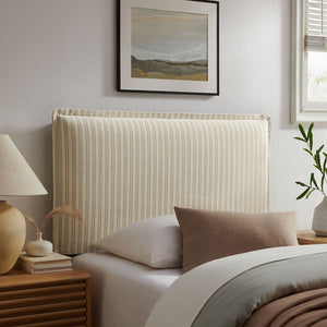 Modway Furniture Camille Modway Pinstripe Linen Blend Twin Headboard Tailored Slipcover Vintage Style Oatmeal Stripe MOD-7318-OAS