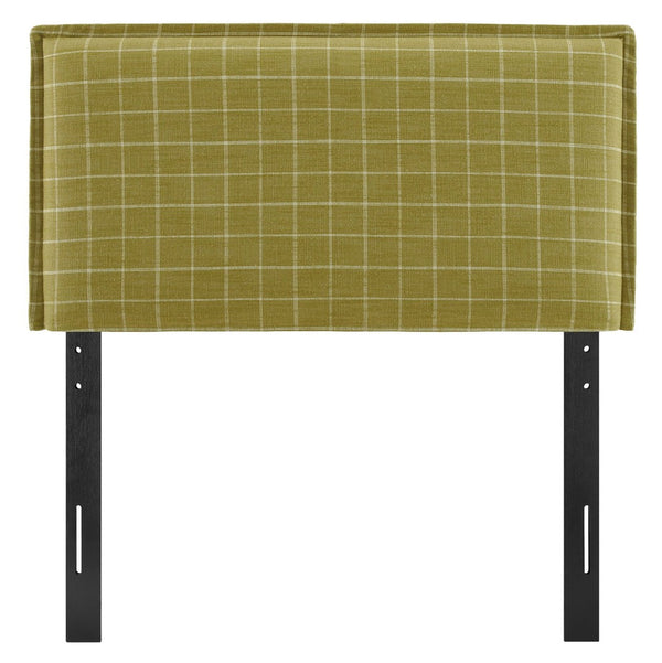 Modway Furniture Camille Modway Plaid Slipcover Headboard Foam Padded Linen Blend Twin Upholstered Artichoke Windowpane Check MOD-7319-ART