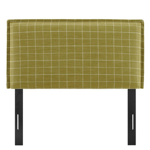 Modway Furniture Camille Modway Plaid Slipcover Headboard Foam Padded Linen Blend Twin Upholstered Artichoke Windowpane Check MOD-7319-ART