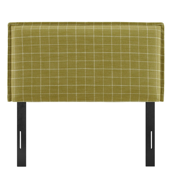 Modway Furniture Camille Modway Plaid Slipcover Headboard Foam Padded Linen Blend Twin Upholstered Artichoke Windowpane Check MOD-7319-ART