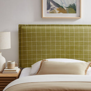 Modway Furniture Camille Modway Plaid Slipcover Headboard Foam Padded Linen Blend Twin Upholstered Artichoke Windowpane Check MOD-7319-ART