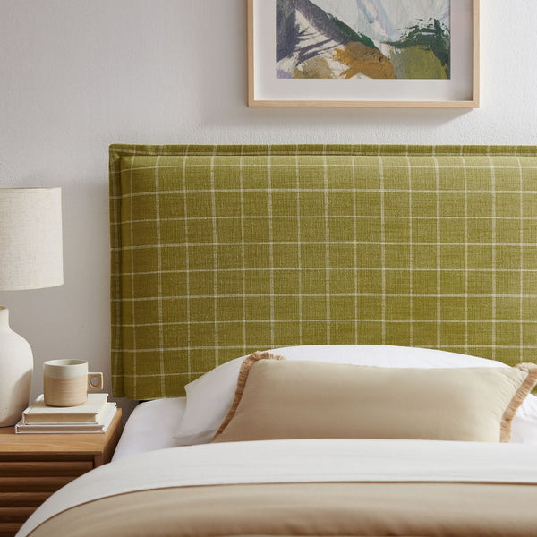 Modway Furniture Camille Modway Plaid Slipcover Headboard Foam Padded Linen Blend Twin Upholstered Artichoke Windowpane Check MOD-7319-ART