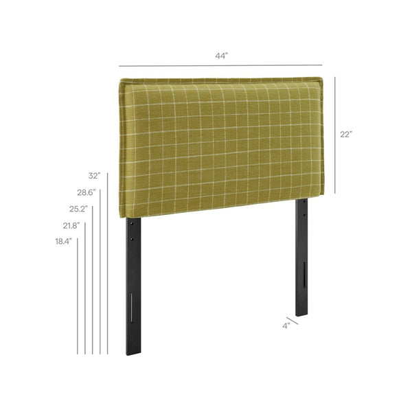 Modway Furniture Camille Modway Plaid Slipcover Headboard Foam Padded Linen Blend Twin Upholstered Artichoke Windowpane Check MOD-7319-ART