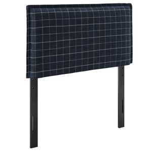 Modway Furniture Camille Modway Plaid Slipcover Headboard Foam Padded Linen Blend Twin Upholstered Denim Windowpane Check MOD-7319-DMC
