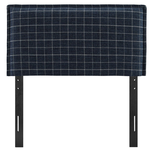 Modway Furniture Camille Modway Plaid Slipcover Headboard Foam Padded Linen Blend Twin Upholstered Denim Windowpane Check MOD-7319-DMC