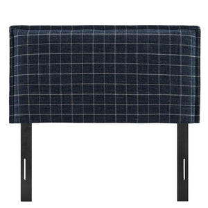 Modway Furniture Camille Modway Plaid Slipcover Headboard Foam Padded Linen Blend Twin Upholstered Denim Windowpane Check MOD-7319-DMC