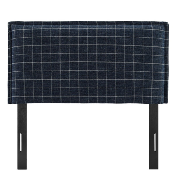 Modway Furniture Camille Modway Plaid Slipcover Headboard Foam Padded Linen Blend Twin Upholstered Denim Windowpane Check MOD-7319-DMC