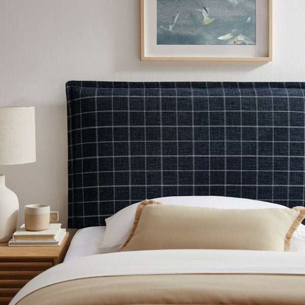 Modway Furniture Camille Modway Plaid Slipcover Headboard Foam Padded Linen Blend Twin Upholstered Denim Windowpane Check MOD-7319-DMC