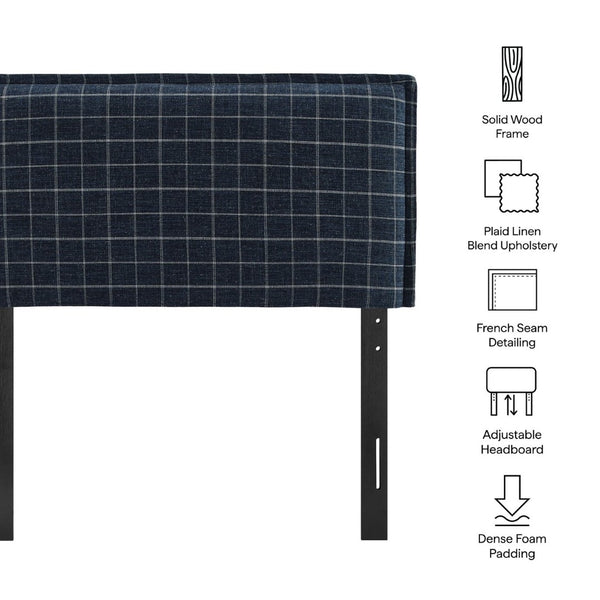 Modway Furniture Camille Modway Plaid Slipcover Headboard Foam Padded Linen Blend Twin Upholstered Denim Windowpane Check MOD-7319-DMC