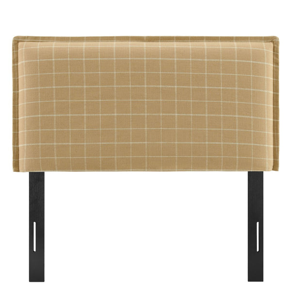Modway Furniture Camille Modway Plaid Slipcover Headboard Foam Padded Linen Blend Twin Upholstered Hemp Windowpane Check MOD-7319-HPC