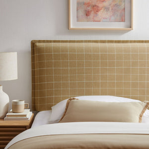 Modway Furniture Camille Modway Plaid Slipcover Headboard Foam Padded Linen Blend Twin Upholstered Hemp Windowpane Check MOD-7319-HPC