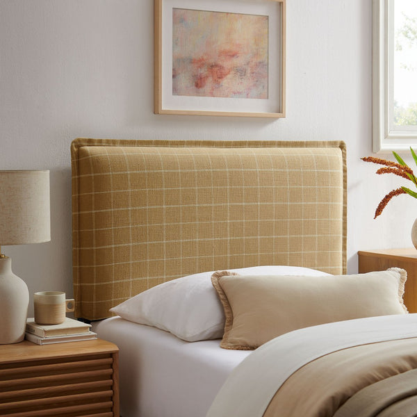 Modway Furniture Camille Modway Plaid Slipcover Headboard Foam Padded Linen Blend Twin Upholstered Hemp Windowpane Check MOD-7319-HPC