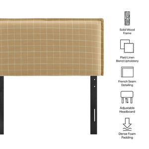 Modway Furniture Camille Modway Plaid Slipcover Headboard Foam Padded Linen Blend Twin Upholstered Hemp Windowpane Check MOD-7319-HPC