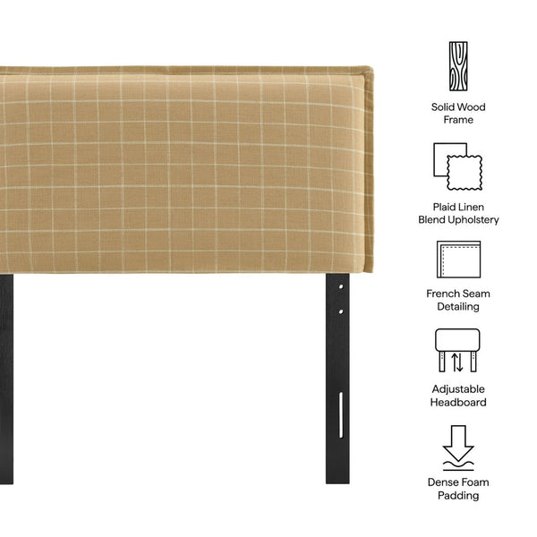 Modway Furniture Camille Modway Plaid Slipcover Headboard Foam Padded Linen Blend Twin Upholstered Hemp Windowpane Check MOD-7319-HPC