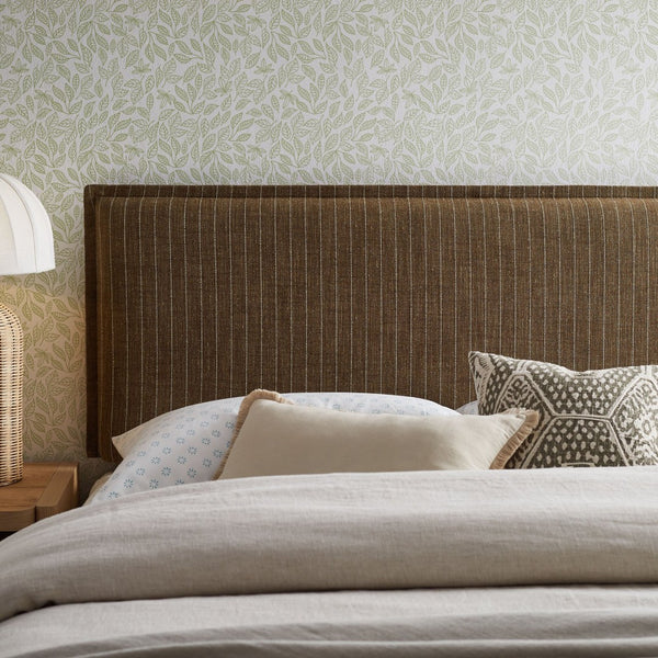 Modway Furniture Camille Modway Linen Blend Upholstered Headboard Pinstripe Slipcover Full Bed Frame Earth Stripe MOD-7321-ETS