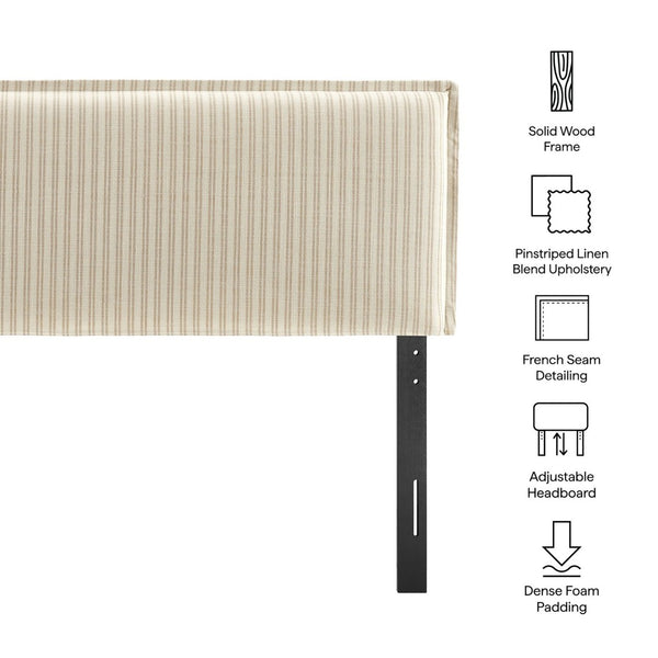 Modway Furniture Camille Modway Linen Blend Upholstered Headboard Pinstripe Slipcover Full Bed Frame Oatmeal Stripe MOD-7321-OAS