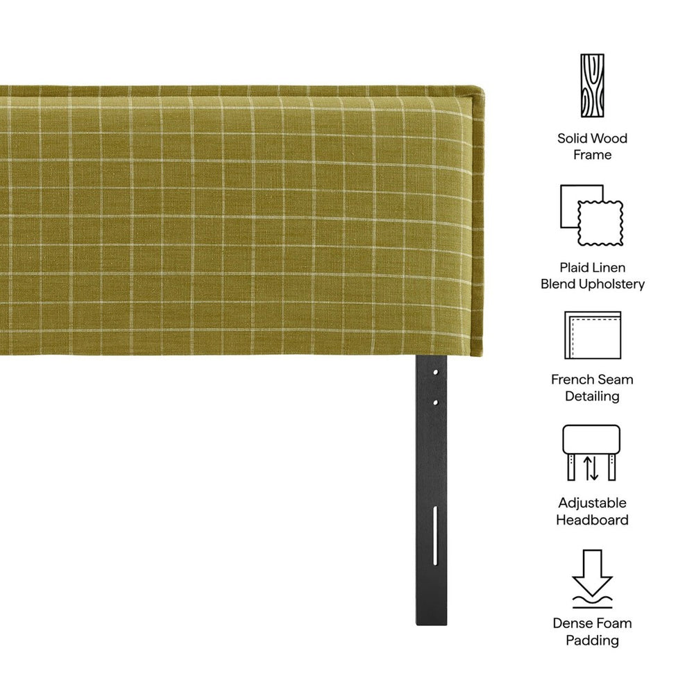 Modway Furniture Camille Modway Linen Blend Upholstered Headboard Windowpane Plaid Slipcover Full Bed Artichoke Windowpane Check MOD-7322-ART