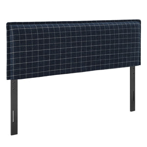 Modway Furniture Camille Modway Linen Blend Upholstered Headboard Windowpane Plaid Slipcover Full Bed Denim Windowpane Check MOD-7322-DMC