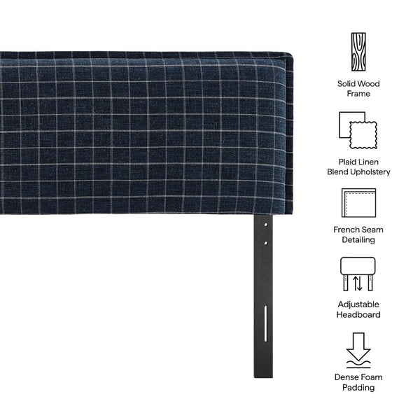 Modway Furniture Camille Modway Linen Blend Upholstered Headboard Windowpane Plaid Slipcover Full Bed Denim Windowpane Check MOD-7322-DMC
