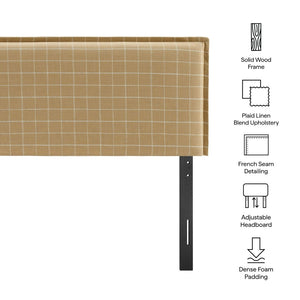 Modway Furniture Camille Modway Linen Blend Upholstered Headboard Windowpane Plaid Slipcover Full Bed Hemp Windowpane Check MOD-7322-HPC