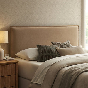 Modway Furniture Camille Modway Queen Headboard Woven Fabric French Seam Flanged Padded Backrest Bedroom Almond MOD-7323-ALM