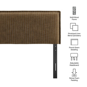 Modway Furniture Camille Modway Queen Upholstered Headboard Linen Blend Slipcover with Pinstripe Detail Earth Stripe MOD-7324-ETS