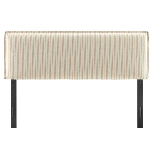 Modway Furniture Camille Modway Queen Upholstered Headboard Linen Blend Slipcover with Pinstripe Detail Oatmeal Stripe MOD-7324-OAS