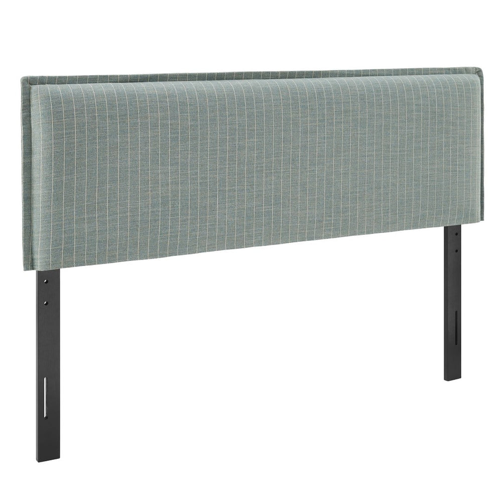 Modway Furniture Camille Modway Queen Upholstered Headboard Linen Blend Slipcover with Pinstripe Detail Spa Blue Stripe MOD-7324-SPA