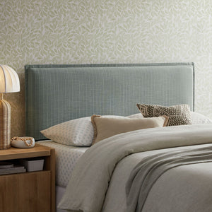 Modway Furniture Camille Modway Queen Upholstered Headboard Linen Blend Slipcover with Pinstripe Detail Spa Blue Stripe MOD-7324-SPA
