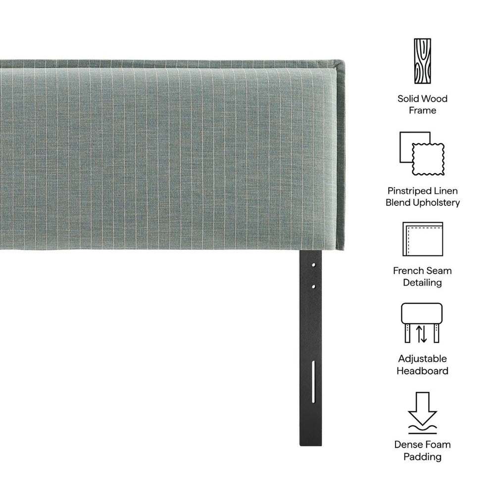 Modway Furniture Camille Modway Queen Upholstered Headboard Linen Blend Slipcover with Pinstripe Detail Spa Blue Stripe MOD-7324-SPA