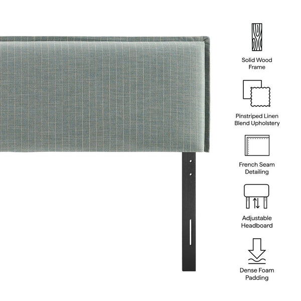 Modway Furniture Camille Modway Queen Upholstered Headboard Linen Blend Slipcover with Pinstripe Detail Spa Blue Stripe MOD-7324-SPA