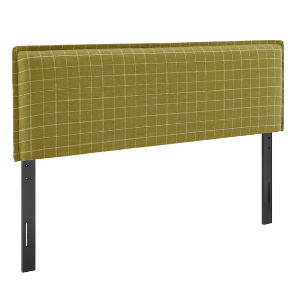 Modway Furniture Camille Modway Queen Headboard Woven Linen Blend Plaid Slipcover with French Seam Detail Artichoke Windowpane Check MOD-7325-ART