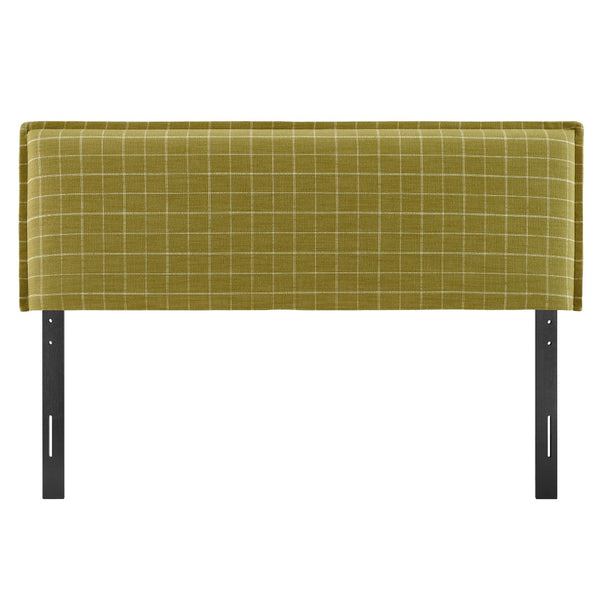 Modway Furniture Camille Modway Queen Headboard Woven Linen Blend Plaid Slipcover with French Seam Detail Artichoke Windowpane Check MOD-7325-ART