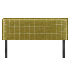 Modway Furniture Camille Modway Queen Headboard Woven Linen Blend Plaid Slipcover with French Seam Detail Artichoke Windowpane Check MOD-7325-ART