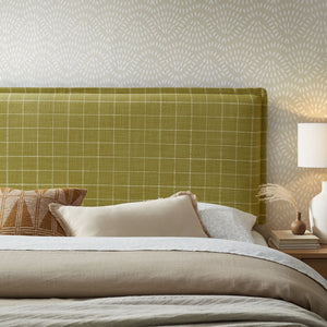Modway Furniture Camille Modway Queen Headboard Woven Linen Blend Plaid Slipcover with French Seam Detail Artichoke Windowpane Check MOD-7325-ART
