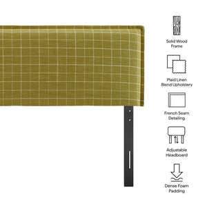 Modway Furniture Camille Modway Queen Headboard Woven Linen Blend Plaid Slipcover with French Seam Detail Artichoke Windowpane Check MOD-7325-ART